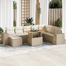 vidaXL 9 Piece Garden Sofa Beige Poly Rattan Patio Dining Set