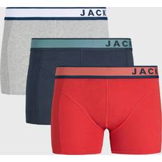 Jack & Jones Röda Kalsonger Jack & Jones Herr JACDENVER Trunks 3-pack boxershorts, ljusgrå melange/förpackning: pompain röd klänning blå XXL, Ljusgrå melange/förpackning: pompain röd klänning blå