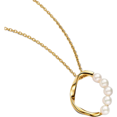 Pandora Organically Shaped Circle & Treated Freshwater Cultured Pendant Necklace - Gold/Pearls