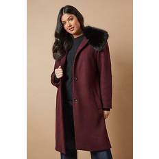 Red Coats Oasis Fur Collar Button Through Coat Berry