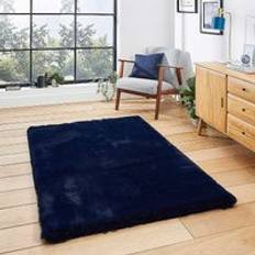 Carpets & Rugs Think Rugs Navy Shaggy Plain Polyester Rug 60 cm x 120 cm Blue, White