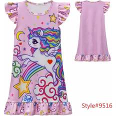 (9516 Pink, 150/8-9Years) Kids Girls Unicorns Nightgown Pyjamas Nighties Party Loungewear Nightgown Dress