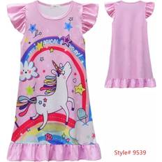 (9539 Pink, 140/7-8Years) Kids Girls Unicorns Nightgown Pyjamas Nighties Party Loungewear Nightgown Dress