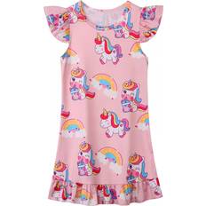 (8027 Pink, 130/5-6Years) Kids Girls Unicorns Nightgown Pyjamas Nighties Party Loungewear Nightgown Dress