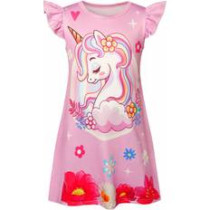 (8071 Pink, 140/7-8Years) Kids Girls Unicorns Nightgown Pyjamas Nighties Party Loungewear Nightgown Dress