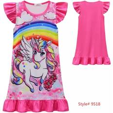 (9518 Rose, 140/7-8Years) Kids Girls Unicorns Nightgown Pyjamas Nighties Party Loungewear Nightgown Dress