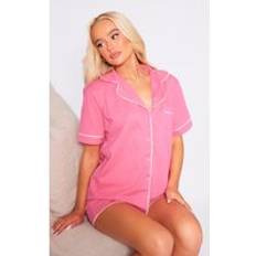 PrettyLittleThing Hot Pink Jersey Piping Detail Short PJ Set, Hot Pink