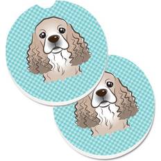 Caroline's Treasures Checkerboard Blue Cocker Spaniel Coaster 6.4cm 2pcs