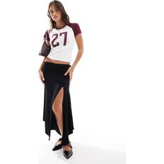 Normal Waist Skirts Bershka Draped Maxi Skirt - Black