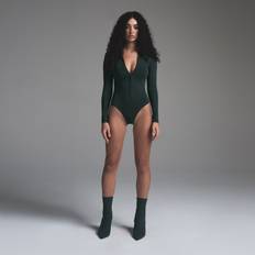 Fabric - Women Shapewear & Under Garments SKIMS SKIMS Long Sleeve Bodysuit Green 2XS Soft Smoothing Seamless Cypress