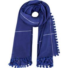 Accessories Mer St. Barth Yaser Shaw Cashmere Pashmina Hand Woven Pompom Scarf, Indigo (Blue, One Size) Maisonette