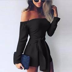 Overalls For Women Sexy Off Shoulder Mini Playsuit Party Evening Shorts Jumpsuit Bandage Bodysuit Monos Cortos De Mujer jd4 Black One