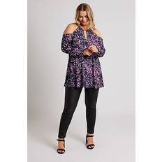 Purple Blouses Purple Animal Print Cold Shoulder Top - Women's