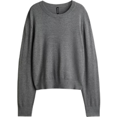 L - Polyamid Pullover H&M Short Fine Knit Sweater - Dark Gray Mottled