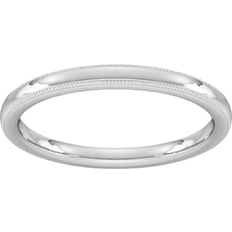 Goldsmiths D Shape Standard Milgrain Edge Wedding Ring - White Gold