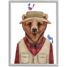 Interior Details Stupell Industries Red Tartan Bear Camping Gear Canvas 30.0 H x 24.0 W x 1.5 D Framed Art