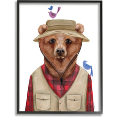 Interior Details Stupell Industries Red Tartan Bear Camping Gear 14.0 H x 11.0 W x 1.5 D in Black Framed Art