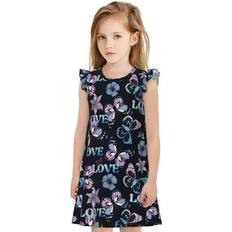 Sleeveless Nightwear Tebeau Love Butterflies Print Girls Nightgowns Pajamas Dress - Medium