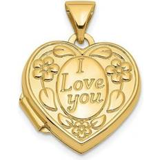 Charms & Pendants Finest Gold 14K Yellow Floral Love You Heart Locket Pendant