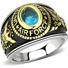 Blue - Unisex Rings TK3725-5 Unisex Two-Tone IP Gold Stainless Steel Ring with Synthetic in Sea Blue