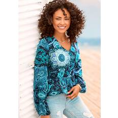 Embroidery Blouses Lascana Paisley Print Long Sleeve Blouse - Blue-Patterned