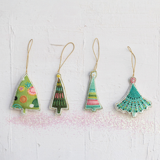 Cotton Christmas Tree Ornaments Ct Bead Embroidered Set of 4 Christmas Tree Ornament 4pcs