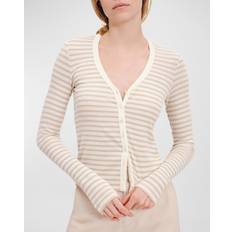 Elastane/Lycra/Spandex Cardigans ATM Anthony Thomas Melillo Striped Rib-Knit Top - Chalk Morning Mist