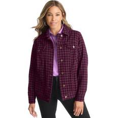 Jessica London Jackets Jessica London Plus Size Women's Classic Cotton Denim Jacket - Deep Claret Houndstooth