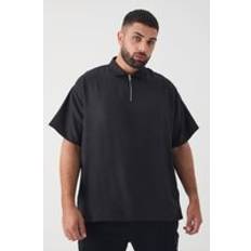 Mies - Pellava Polo paidat Plus Zip Up Linen Polo - Black