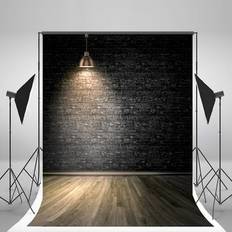 Photo Backgrounds Conbicy JDQZM, Polyester Fabric 5x7ftBlack Brick Wall Background Gray Wooden Foor Photo Backdrop White Lights Backdrops