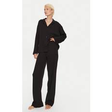 Donna - Nero Pigiama BOSS Ribbed-Cotton Pyjamas Logo Embroidery - Black