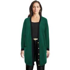 Jessica London Cardigans Jessica London Plus Size Women's Tipped Button Front Cardigan - Emerald Green/Black