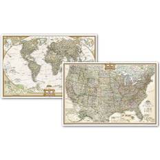 Maps Posters National Geographic World & United States Executive Map 36 x 24 Poster
