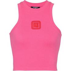 Balmain Tank Tops Balmain Retro Logo Embroidered Crop Tank Top - Pink