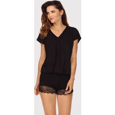 Viskose Nachthemden Tamara Short Sleeve Pyjama - Schwarz