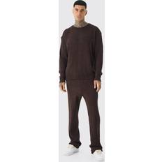 Acryl Anzüge boohooMAN Mens Oversize Bouclee Sweatshirt & Hose - Braun