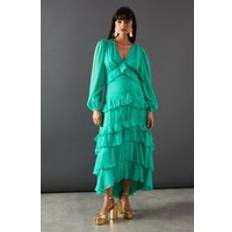 Chiffon - Midi Dresses Warehouse Dobby Chiffon Ruffle Midi Dress - Green