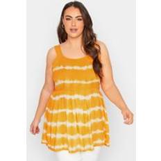 Clothing Yours Yellow Tie Dye Shirred Peplum Vest Top - Women