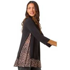 Natural Blouses Roman Animal Print Mesh Hem Tunic - Natural