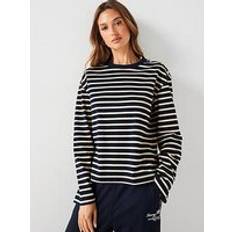 Tommy Hilfiger Dame Toppe Tommy Hilfiger Rlx Gold Btn Stripe C-Nk - Navy