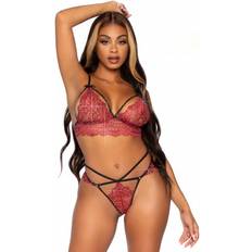 Lace Lingerie Sets Scalloped Lace Rhinestone 2 PC - Medium Burgundy