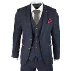 Paul Andrew Mens Herringbone Tweed Suit 3 Piece - Navy Blue Peaky