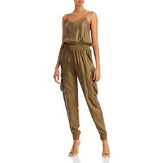 High Collar - Women Jumpsuits & Overalls Cinq A Sept mia Satin V-Neck Jumpsuit - Green