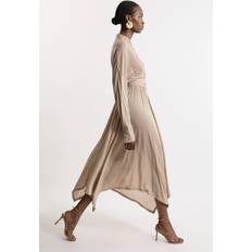 Tencel Dresses Karen Millen Premium Tencel Jersey Waterfall Hem Midi Dress - Neutral