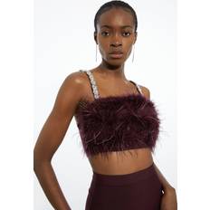 Cropped Blouses Karen Millen Figure Form Bandage Feather Detail Knit Top - Dark Brown