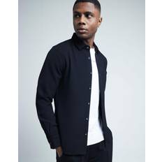 Fabric Shirts River Island Slim Fit Waffle Textured Shirt - Black