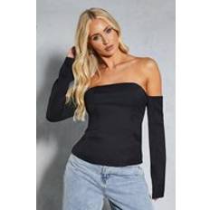 Tops Misspap Bardot Structured Zip Back Top - Black