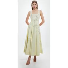 Short Dresses - Yellow Karen Millen Linen Cotton Hand Woven Prom Dress - Yellow