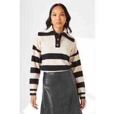 Debenhams Open Collar Detail Stripe Sweater - Neutral