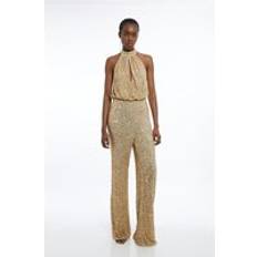 Karen Millen Women Jumpsuits & Overalls Karen Millen Jersey Stretch Sequin Wide Leg Jumpsuit - Gold